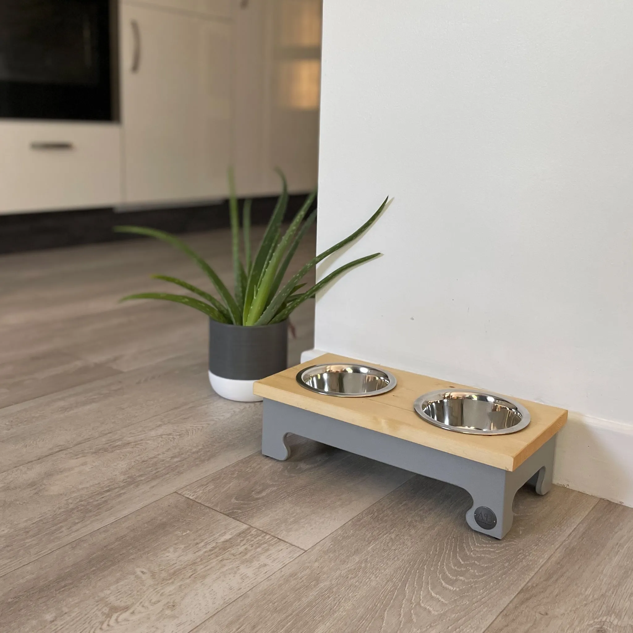 Small Pine Top Raised Dog Bowl Feeding Stand