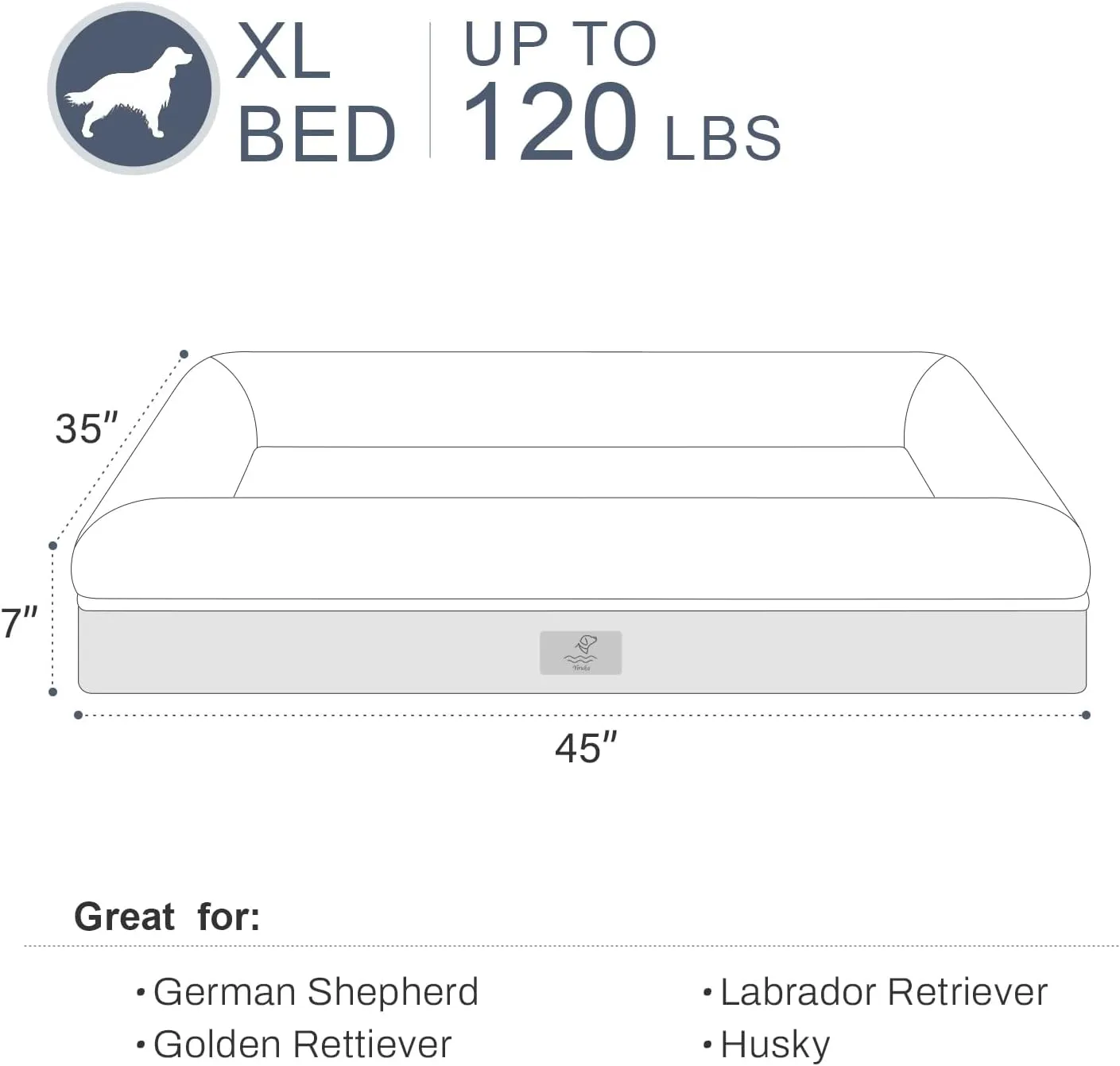 XL Orthopedic Dog Bed for Large Dogs, Big Waterproof Dog Bed with Removable Washable Cover, 4-Sides Removable Bolster Pet Couch Sofa with Non-Slip Bottom, Grey