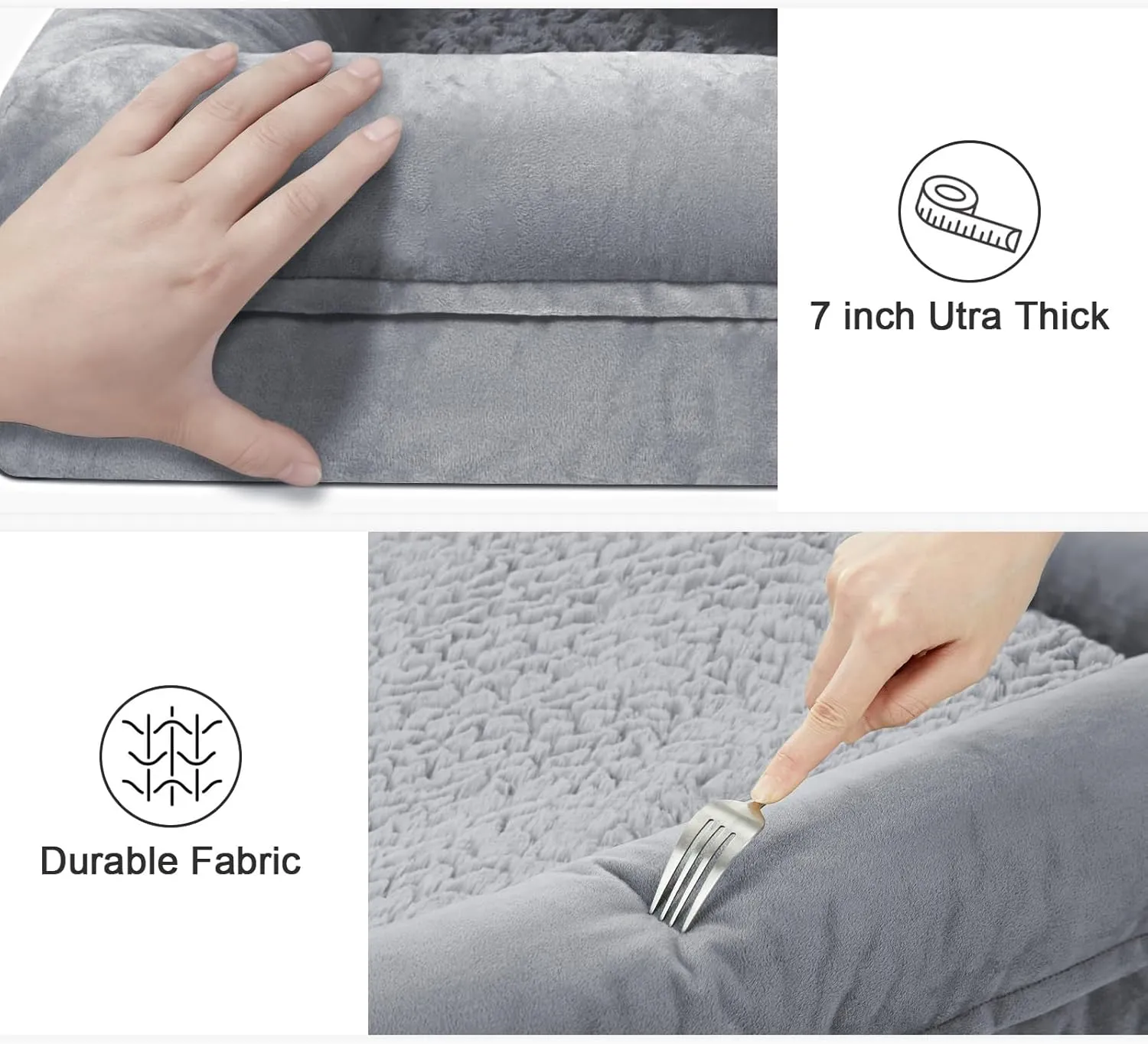 XL Orthopedic Dog Bed for Large Dogs, Big Waterproof Dog Bed with Removable Washable Cover, 4-Sides Removable Bolster Pet Couch Sofa with Non-Slip Bottom, Grey